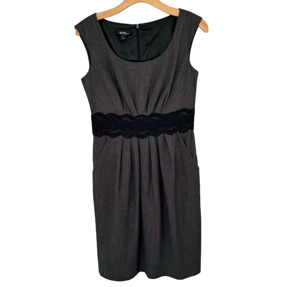 Alyx Women's Sleeveless Sheath Dress  Black Lace Waist Size 6 Gray career - Picture 1 of 10